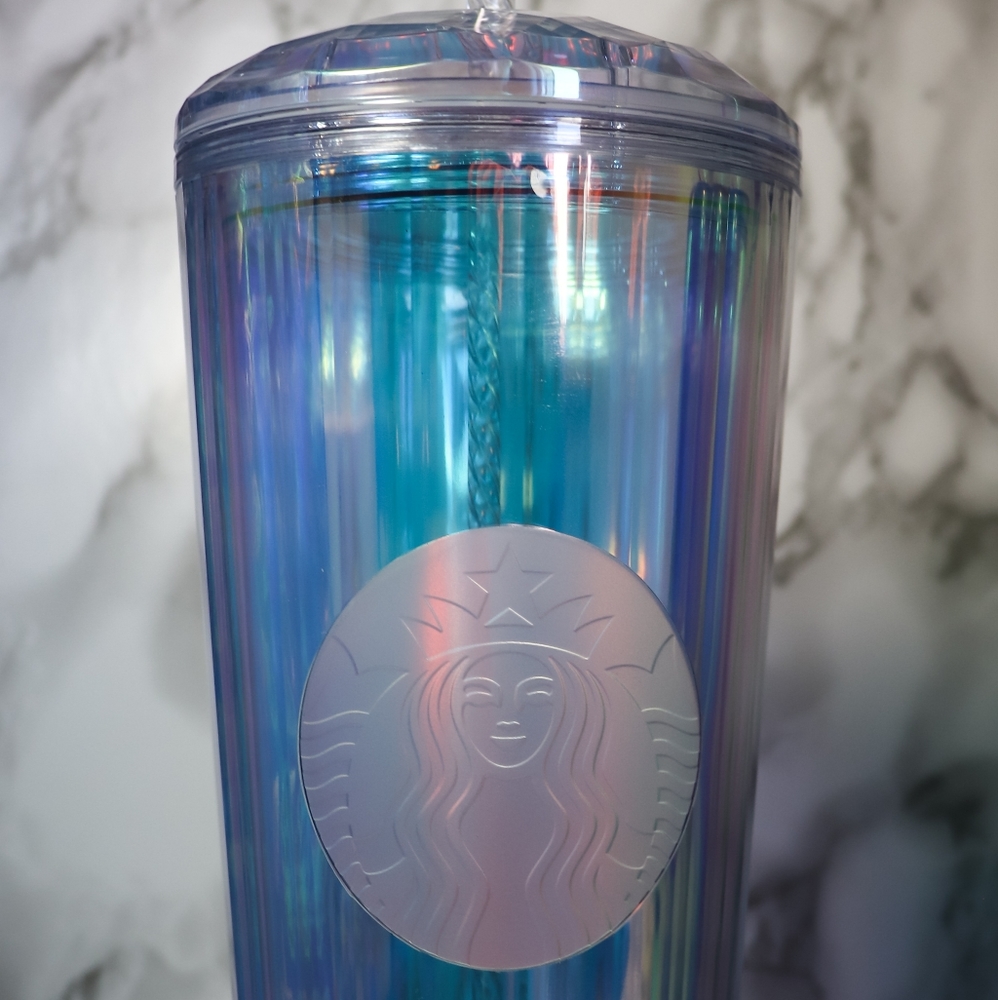 Starbucks set of 3 Iridescent Kelidoscope Tumblers with straws - Picture 3 of 9